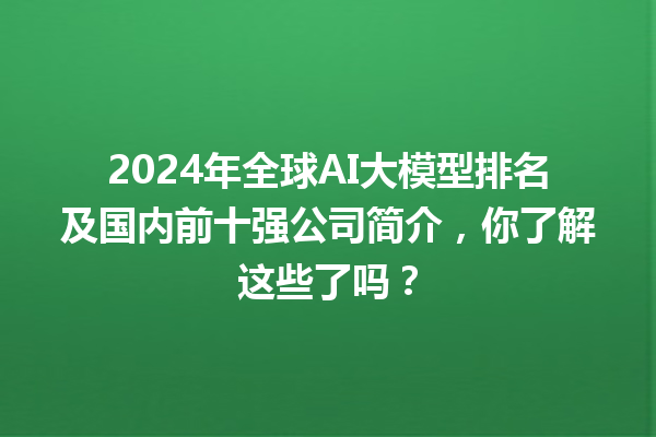 2024 年全球 AI 大模型排名及国内前十强公司简介，你了解这些了吗？