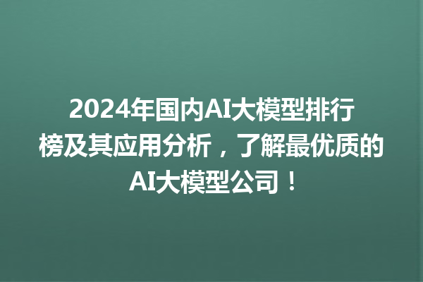 2024 年国内 AI 大模型排行榜及其应用分析，了解最优质的 AI 大模型公司！