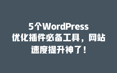 5 个 WordPress 优化插件必备工具，网站速度提升神了！一