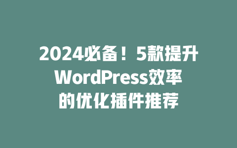 2024 必备！5 款提升 WordPress 效率的优化插件推荐 一